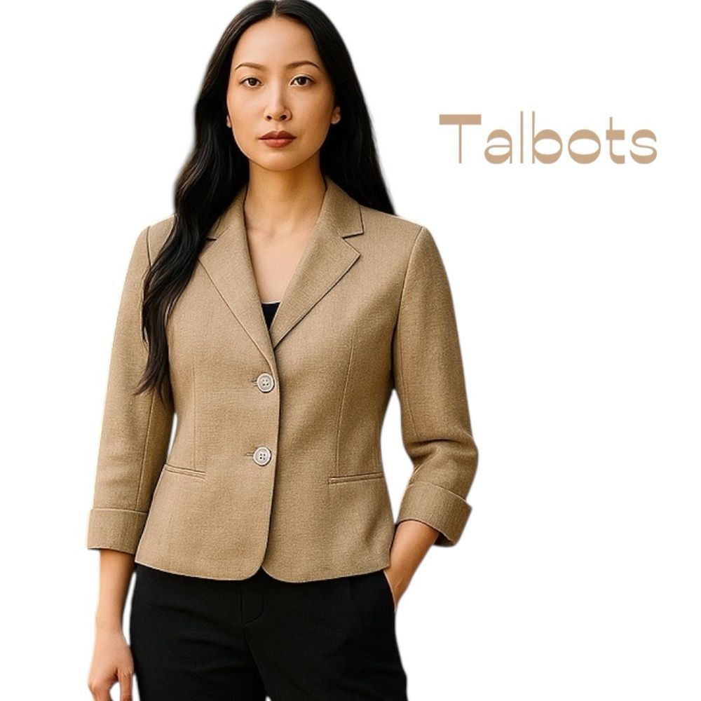 Talbots Women's Metallic Tan Linen Coastal Grandma Blazer NWOT Size 4